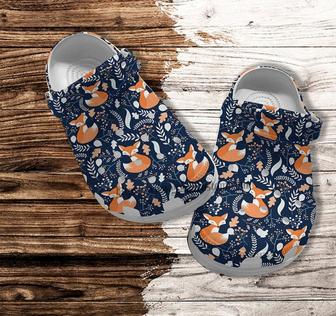Fox Boho Floral Cute Pattern Navy Croc Shoes Gift Grandaughter- Fox Girl Lover Shoes Croc Clogs Customize Gift Mother Day - Monsterry