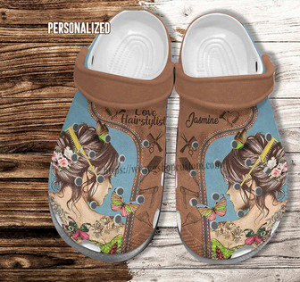 Girl Hair Stylist Vintage Clog Shoes Birthday Daughter- Hair Girl Butterfly Shoes Clog Clogs Customize - Monsterry