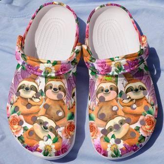 Happy Sloth Family Flower 6 Gift For Lover Rubber Clog Shoes Comfy Footwear - Monsterry UK
