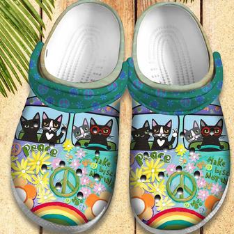 Hippie Cat Vans Bus Gift For Lover Rubber Clog Shoes Comfy Footwear | Favorety