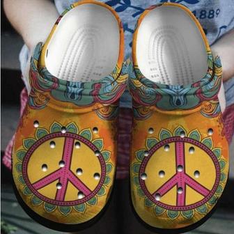 Hippie Peace Orange Theme Personalized Mandala Gift For Lover Rubber Clog Shoes Comfy Footwear - Monsterry