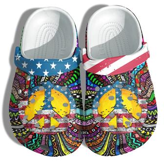 Hippie Peace Sign America Flag Shoes Gift Women - Tie Dye Sun 4Th Of July Shoes Birthday Gift - Monsterry AU