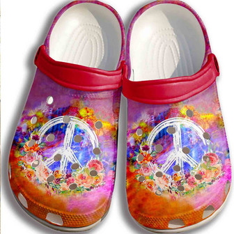 Hippie Peace Sign Symbol Clog Shoes Women - Flower Peace Shoes Clogbland Clog Birthday Gifts For Daughter Mother Niece - Monsterry