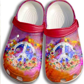 Hippie Peace Sign Symbol Croc Shoes Women - Flower Peace Shoes Crocbland Clog Birthday Gifts For Daughter Mother Niece - Monsterry AU