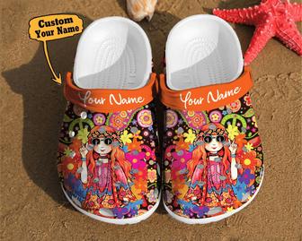Hippie - Personalized Hippie Girl Comfortable Women Classic Style Birthday Clog Shoes For Men And Women - Monsterry UK