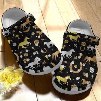 Horse Golden Silver Gift For Lover Rubber Clog Shoes Comfy Footwear - Monsterry