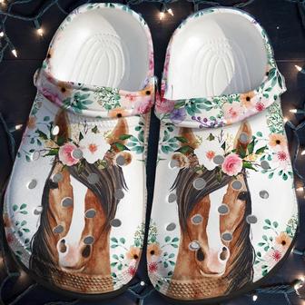 Horses Flower Custom Shoes Funny Gifts For Horse Girl - Girl Love Horses Beach Shoes Christmas Gift For Women Daughter Mom - Monsterry DE