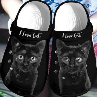 I Love Black Cat Personalized 5 Gift For Lover Rubber Clog Shoes Comfy Footwear - Monsterry