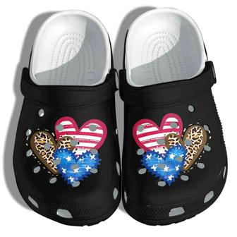 Leopard American Flag Hearts 4Th Of July Crocband Clogs - Monsterry DE