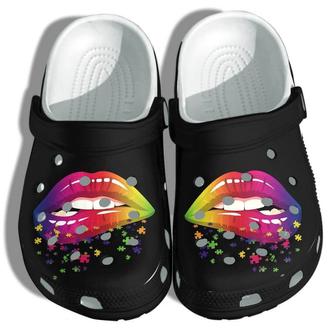 Lip Rainbow Puzzle Shoes - Autism Awareness Puzzle Clogs Gifts - Monsterry