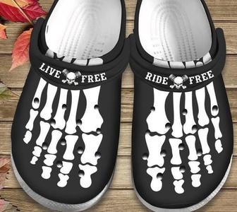 Live Free Ride Free Motorcycling Skeleton Men Shoes Cute Shoes Rubber Clog Shoes Comfy Footwear - Monsterry DE