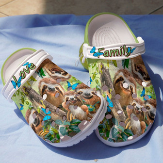 Love Family Sloth With Butterfly Shoes - Happy Animal Clogbland Clog Birthday Gift For Man Woman - Monsterry