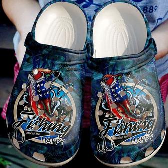 Love Fishing Gifts Aniamls American Flag Happy Makes Me Gift For Lover Rubber Clog Shoes Comfy Footwear - Monsterry CA