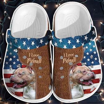 Love Pitbull Dog Usa Flag 4Th Of July Crocband Clogs - Monsterry