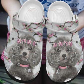 My Floral Poodle Peach Blossom Gift For Lover Rubber Clog Shoes Comfy Footwear - Monsterry CA