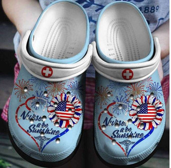 Nurse Fireworks Sunflower 4Th Of July Clogband Clogs - Monsterry