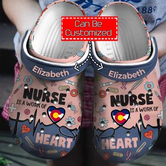 Nurse - Nurse Is A Work Of Heart Personalized Clog Shoes With Your Name For Men And Women - Monsterry