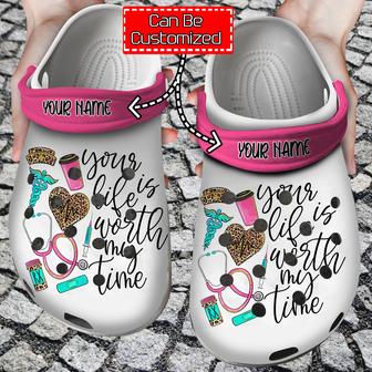 Nurse - Personalized Your Life Is Worth My Time Nurse Leopard Clog Shoes For Men And Women - Monsterry CA