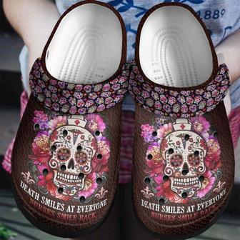 Nurses Sugar Skull Flower Shoes - Death Smiles At Everyone Shoes Crocbland Clog Gifts For Women - Monsterry AU