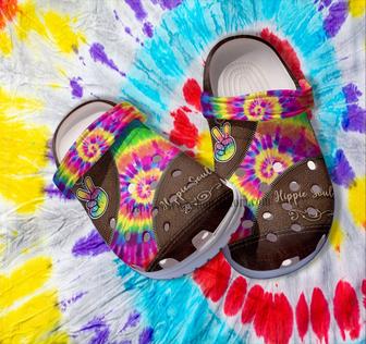 Peace Rainbow Hippie Soul Leather Croc Shoes Gift Women- Hippie Trippy Rainbow Shoes Croc Clogs Birthday Gift - Monsterry CA