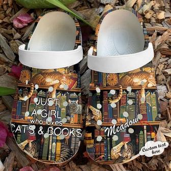 Personalized Cat And Books Clog Shoes Reading - Monsterry UK