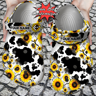 Personalized Cow Sunflower Stripe Clog Shoes Custom - Monsterry