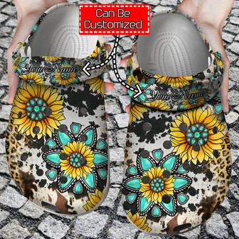 Personalized Cowhide Gemstone Sunflower Clog Shoes Sunflower Print - Monsterry