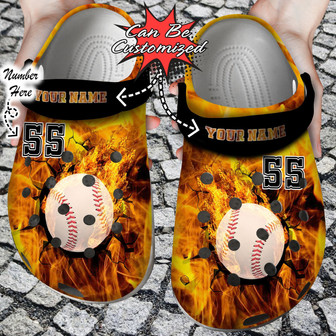 Personalized Fire Baseball Crack Ball Overlays Clog Shoes Sport - Monsterry