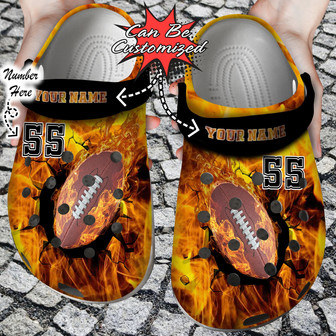 Personalized Fire Football Crack Ball Overlays Clog Shoes Sport - Monsterry