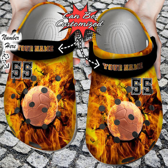 Personalized Fire Volleyball Crack Ball Overlays Clog Shoes Sport - Monsterry