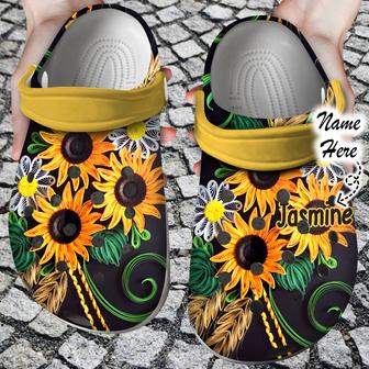 Personalized Hippie Personalized Sunflower Art Clog Shoes Hippie - Monsterry