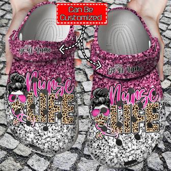 Personalized Nurse Life Face Leopard Gliiter Clog Shoes Nurse - Monsterry