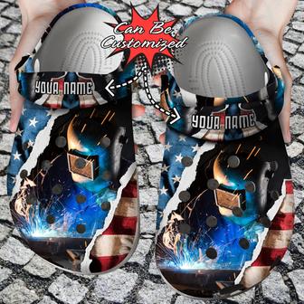 Personalized Patriotic American Welder Clog Shoes Custom - Monsterry CA