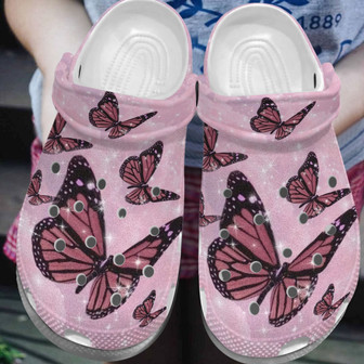 Pink Butterfly Bling Clog Shoes For Women - Cutie Butterfly Shoes Clogbland Clog Birthday Gifts For Daughter Mom Niece - Monsterry