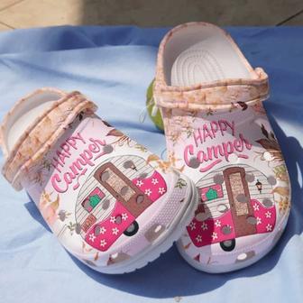 Pink Camping Bus Happy Camper Gift For Lover Rubber Clog Shoes Comfy Footwear - Monsterry