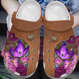 Pink Roses Butterfly Croc Shoes For Women - Butterfly Shoes Crocbland Clog Gifts For Mother Day Grandma - Monsterry