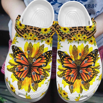 Pretty Sunflower Butterfly Clog Shoes For Mother Day - Sunflower Breast Cancer Awareness Shoes Clogbland Clog Gifts For Daughter - Monsterry
