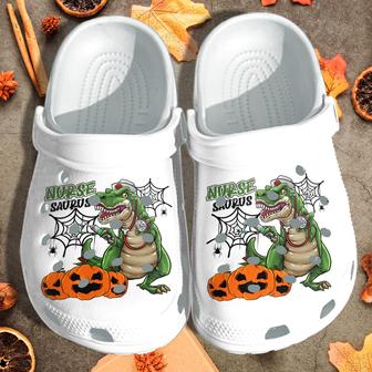Pumpkin Nurse Dinosaurus Halloween Funny Custom Shoes - Dinosaur Nurse Halloween Cartoon Outdoor Shoes Gift For Men Women - Monsterry