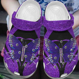 Purple Bling Butterfly Clog Shoes For Woman - Butterfly Shoes Clogbland Clog Gifts For Mother Day - Monsterry