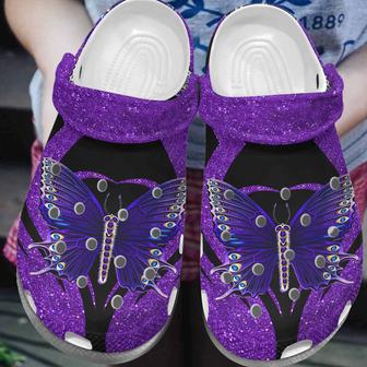 Purple Bling Butterfly Croc Shoes For Woman - Butterfly Shoes Crocbland Clog Gifts For Mother Day - Monsterry