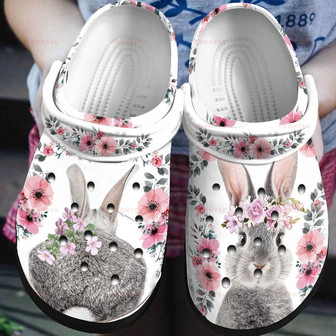 Rabbit Flower Gift For Lover Rubber Clog Shoes Comfy Footwear - Monsterry