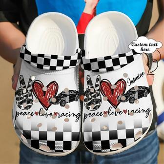 Racing Personalized Peace Love 102 Gift For Lover Rubber Clog Shoes Comfy Footwear - Monsterry UK