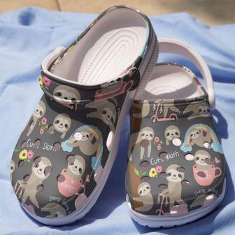 Rainbow Sloth Energy Saving Gift For Lover Rubber Clog Shoes Comfy Footwear - Monsterry UK
