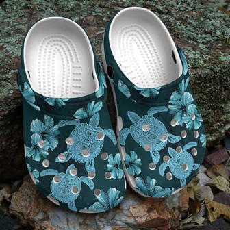 Sea Turtle With Flower Shoes - Sea Turtle Shoes Clogbland Clog For Women Girl Mother Daughter Sister Niece - Monsterry