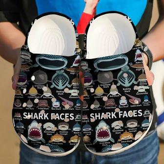 Shark Faces Icon Ocean Gift For Lover Rubber Clog Shoes Comfy Footwear - Monsterry