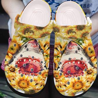 Shark Watercolor Sunflower Gift For Lover Rubber Clog Shoes Comfy Footwear - Monsterry CA