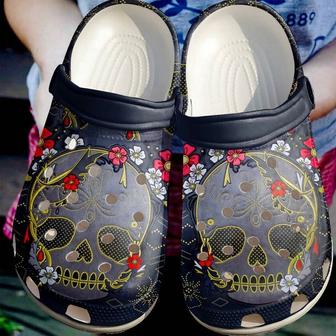 Skull And Flower Floral 102 Gift For Lover Rubber Clog Shoes Comfy Footwear - Monsterry