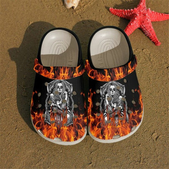 Skull Queen Fire 102 Gift For Lover Rubber Clog Shoes Comfy Footwear - Monsterry