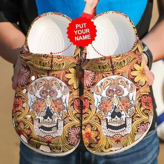 Skull - Skulls Floral Clog Shoes For Men And Women - Monsterry