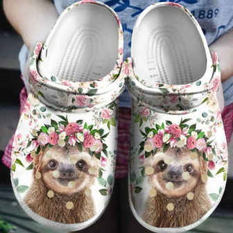 Sloth Baby Flower Pink 102 Gift For Lover Rubber Clog Shoes Comfy Footwear - Monsterry